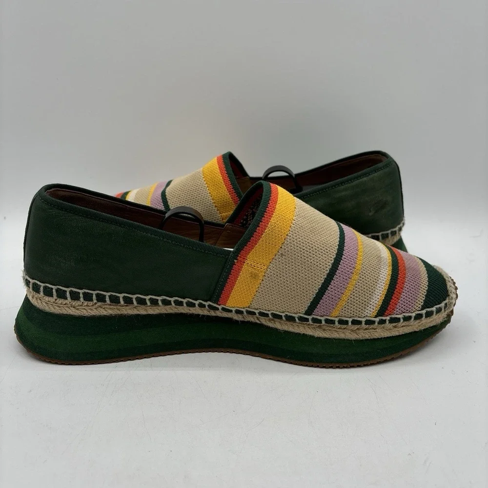 Tory‎ Burch Daisy Espadrille Slip On Sneakers Women's 10 M Knit Striped Green